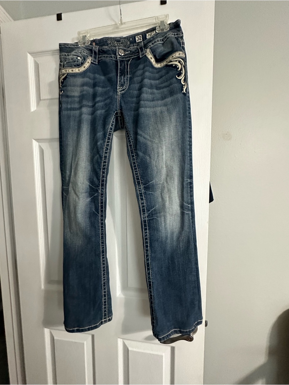 Miss Me Faded Blue Women's Bootcut Jeans with Embroidered Pockets